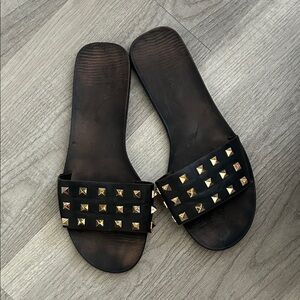 BAMBOO Black Sandals with Gold Studs